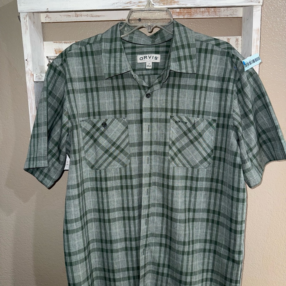 Orvis Men's Green Plaid Button Down Shirt